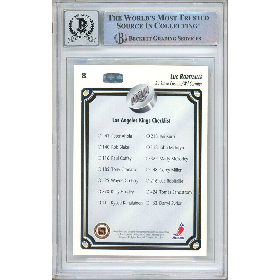 Luc Robitaille Los Angeles Kings Signed 1992-93 Upper Deck Card BGS Auto 10 Graded Slab
