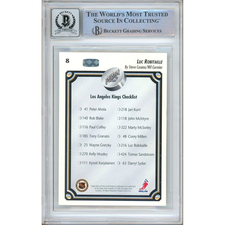 Luc Robitaille Los Angeles Kings Signed 1992-93 Upper Deck Card BGS Auto 10 Graded Slab