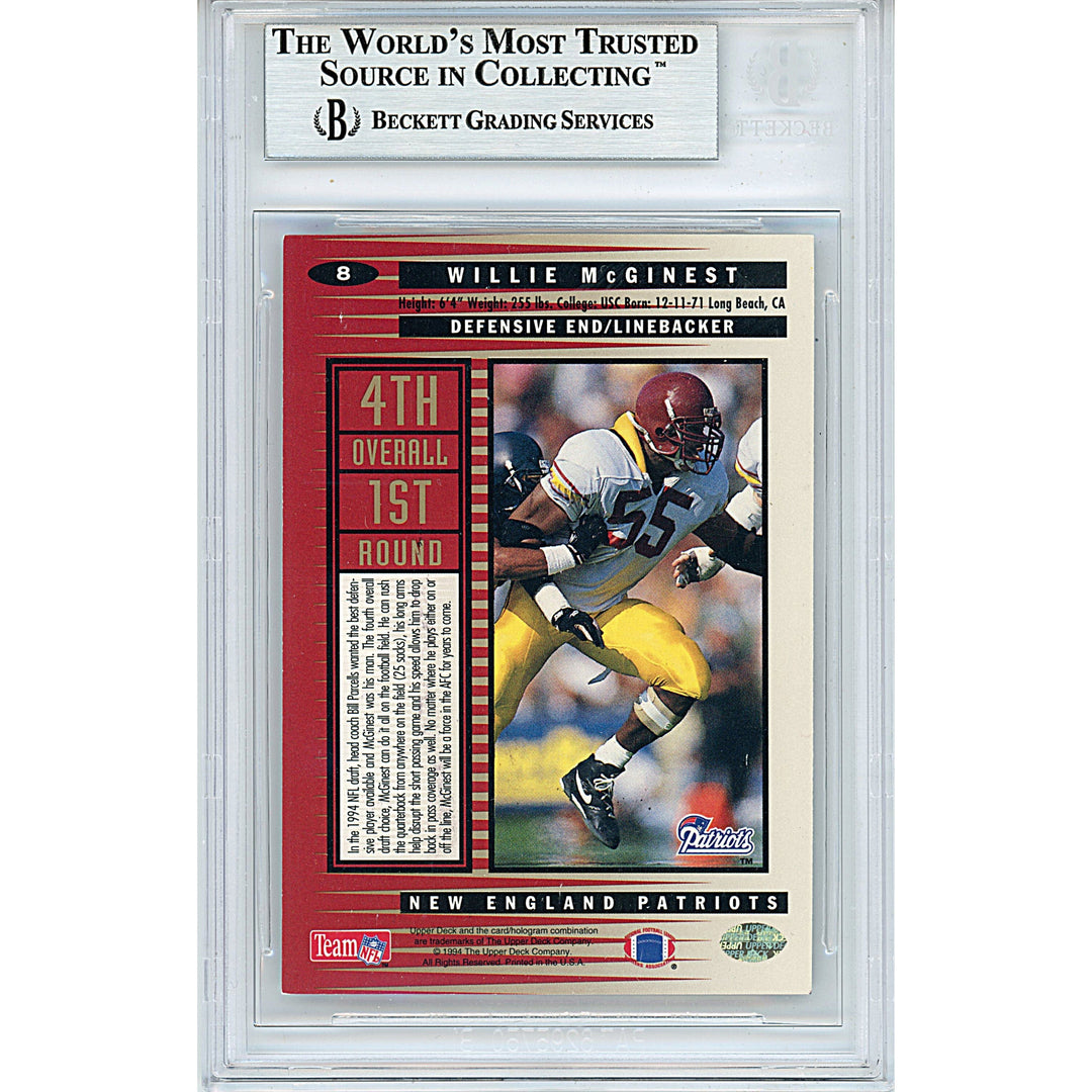 Willie McGinest Signed USC Trojans 1994 Collectors Choice Football Card Beckett Slabbed