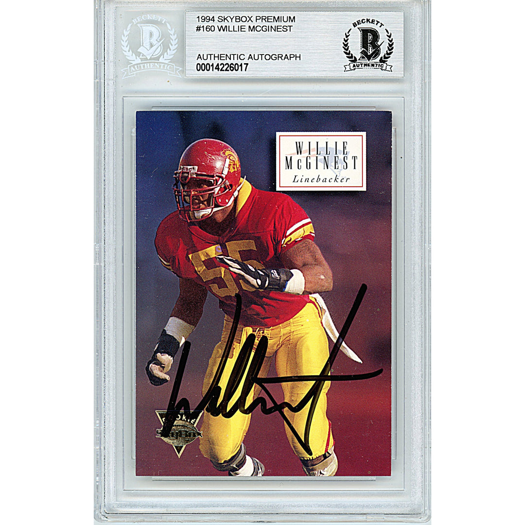 Willie McGinest Signed USC Trojans 1994 Skybox Premium Football Card Beckett Slab
