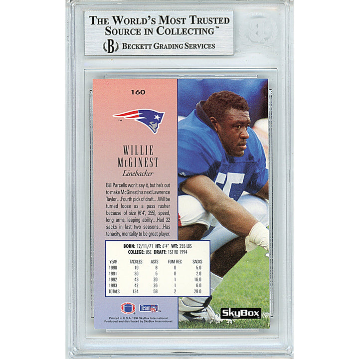 Willie McGinest Signed USC Trojans 1994 Skybox Premium Football Card Beckett Slab