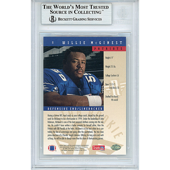 Willie McGinest Signed New England Patriots 1994 Upper Deck Football Card Beckett Slab