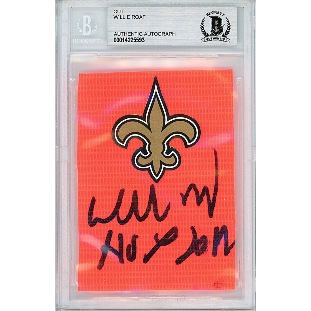 Willie Roaf Signed New Orleans Saints Football TD Pylon Piece Sig Cut Beckett Auth Auto Slab