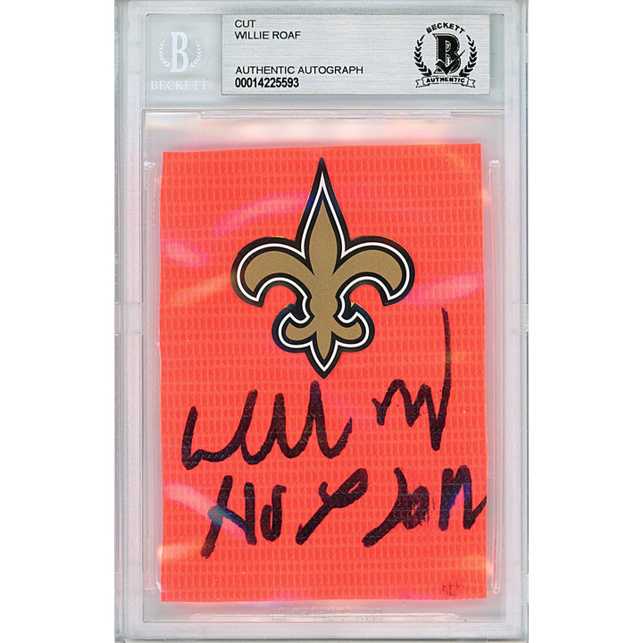 Willie Roaf Signed New Orleans Saints Football TD Pylon Piece Sig Cut Beckett Auth Auto Slab