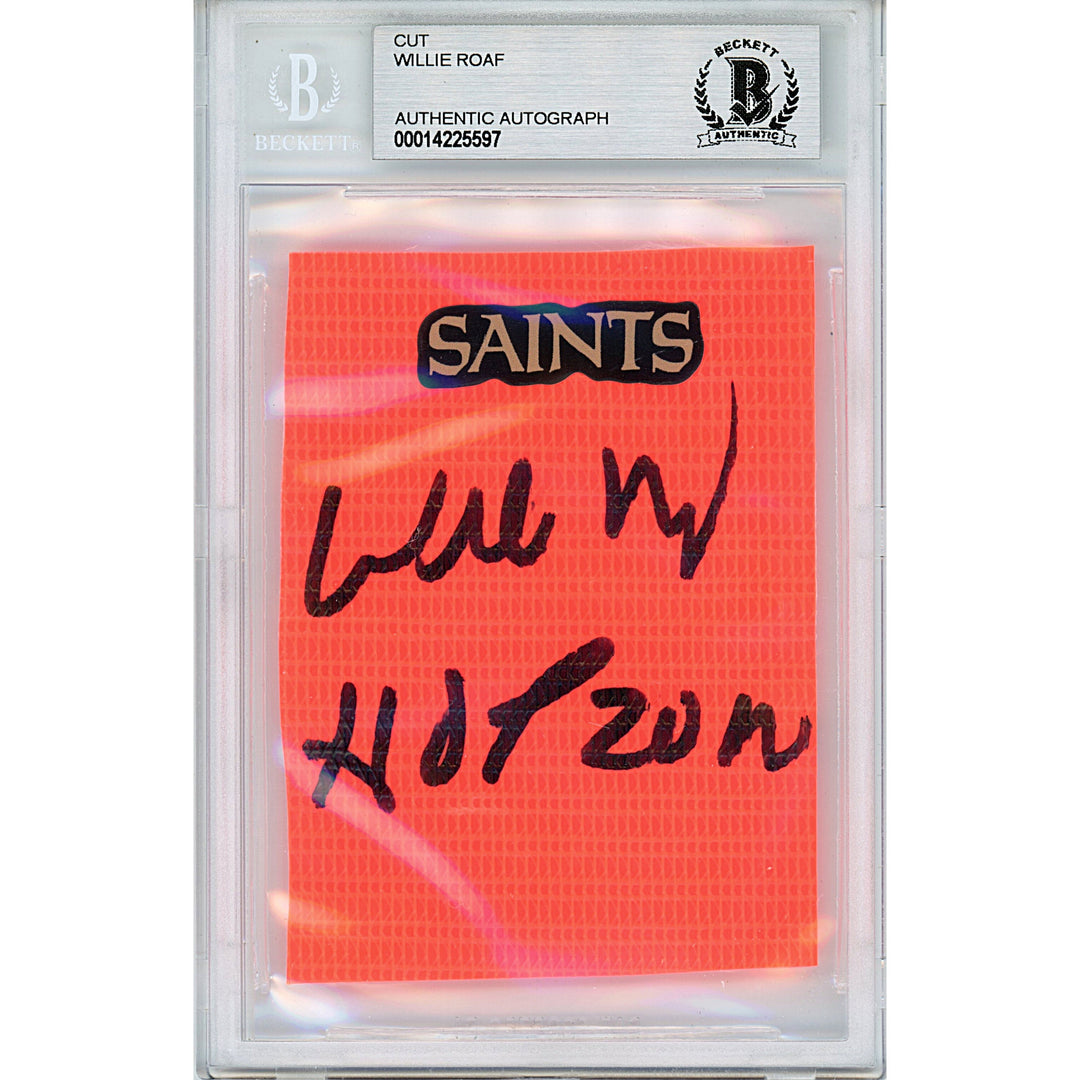 Willie Roaf Signed New Orleans Saints Football TD Pylon Piece Sig Cut Beckett Slabbed