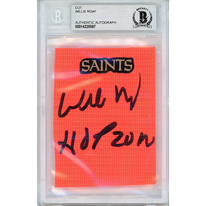Willie Roaf Signed New Orleans Saints Football TD Pylon Piece Sig Cut Beckett Slabbed