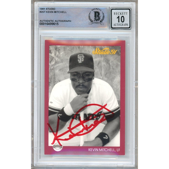 Kevin Mitchell San Francisco Giants Signed 1991 Studio Baseball Card BAS BGS Auto 10 Slab