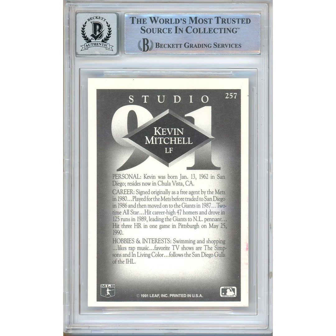 Kevin Mitchell San Francisco Giants Signed 1991 Studio Baseball Card BAS BGS Auto 10 Slab
