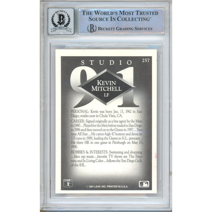 Kevin Mitchell San Francisco Giants Signed 1991 Studio Baseball Card BAS BGS Auto 10 Slab