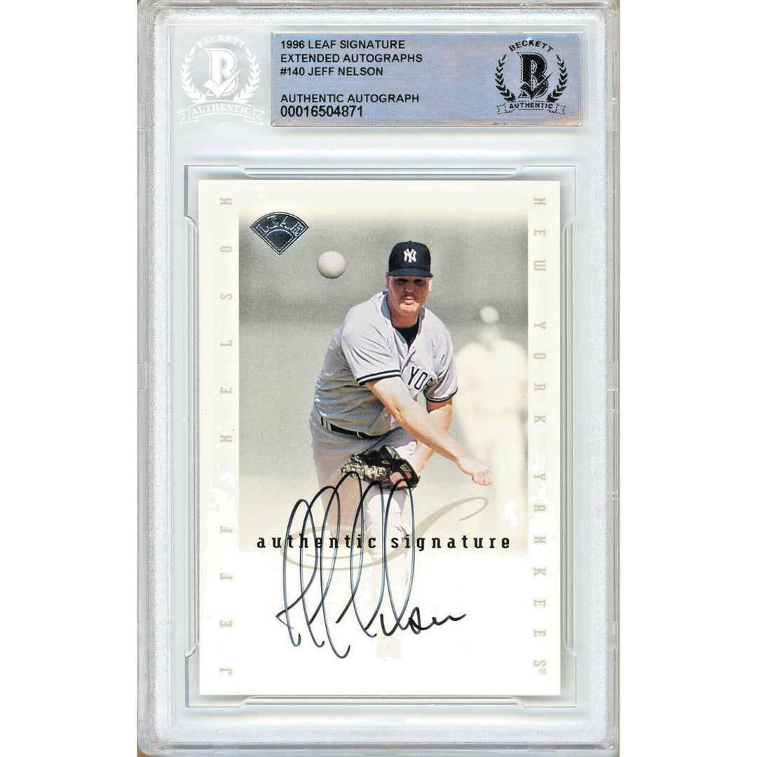 Jeff Nelson NY Yankees Signed 1996 Leaf Signature Extended Card Beckett Auth Auto Slab