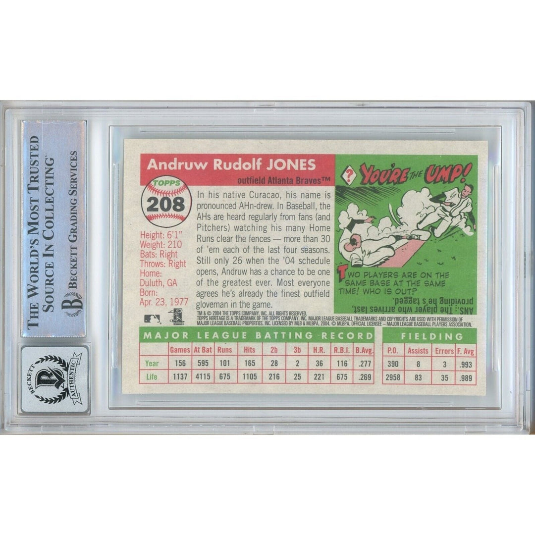 Andruw Jones Atlanta Braves Signed 2004 Topps Heritage BAS BGS Auto 10 Graded Slab