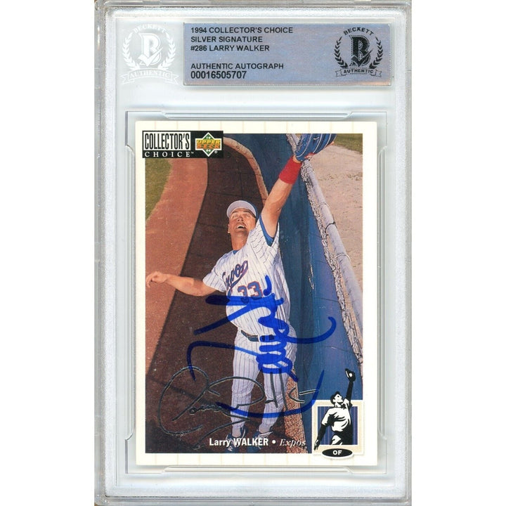 Larry Walker Montreal Expos Signed 1994 Collectors Choice Silver Card BAS Auth Auto Slab