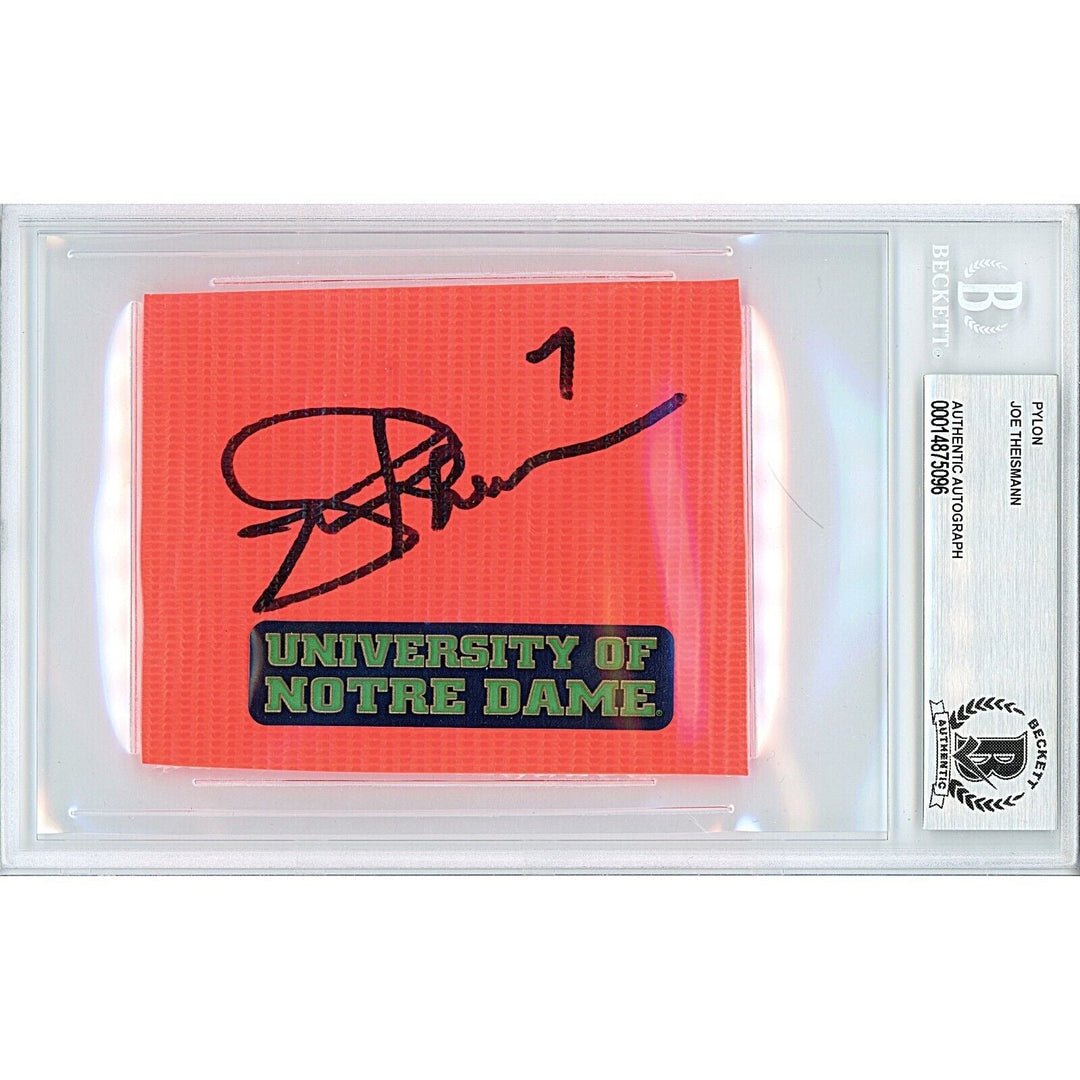 Joe Theismann Notre Dame Fighting Irish Signed Football Pylon Sig Cut BAS Auth Auto Slab