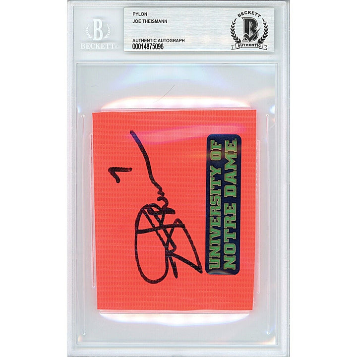 Joe Theismann Notre Dame Fighting Irish Signed Football Pylon Sig Cut BAS Auth Auto Slab