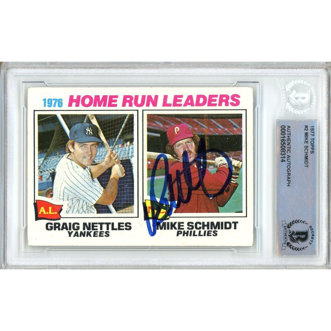 Mike Schmidt Philadelphia Phillies Signed 1977 Topps HR Leaders Card BAS Auth Auto Slab