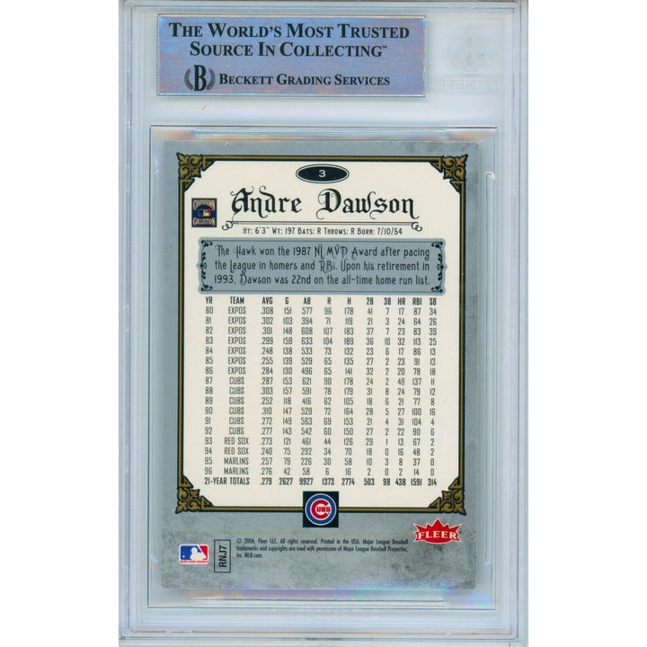 Andre Dawson Chicago Cubs Signed 2006 Fleer Baseball Card Beckett Authentic Auto Slab