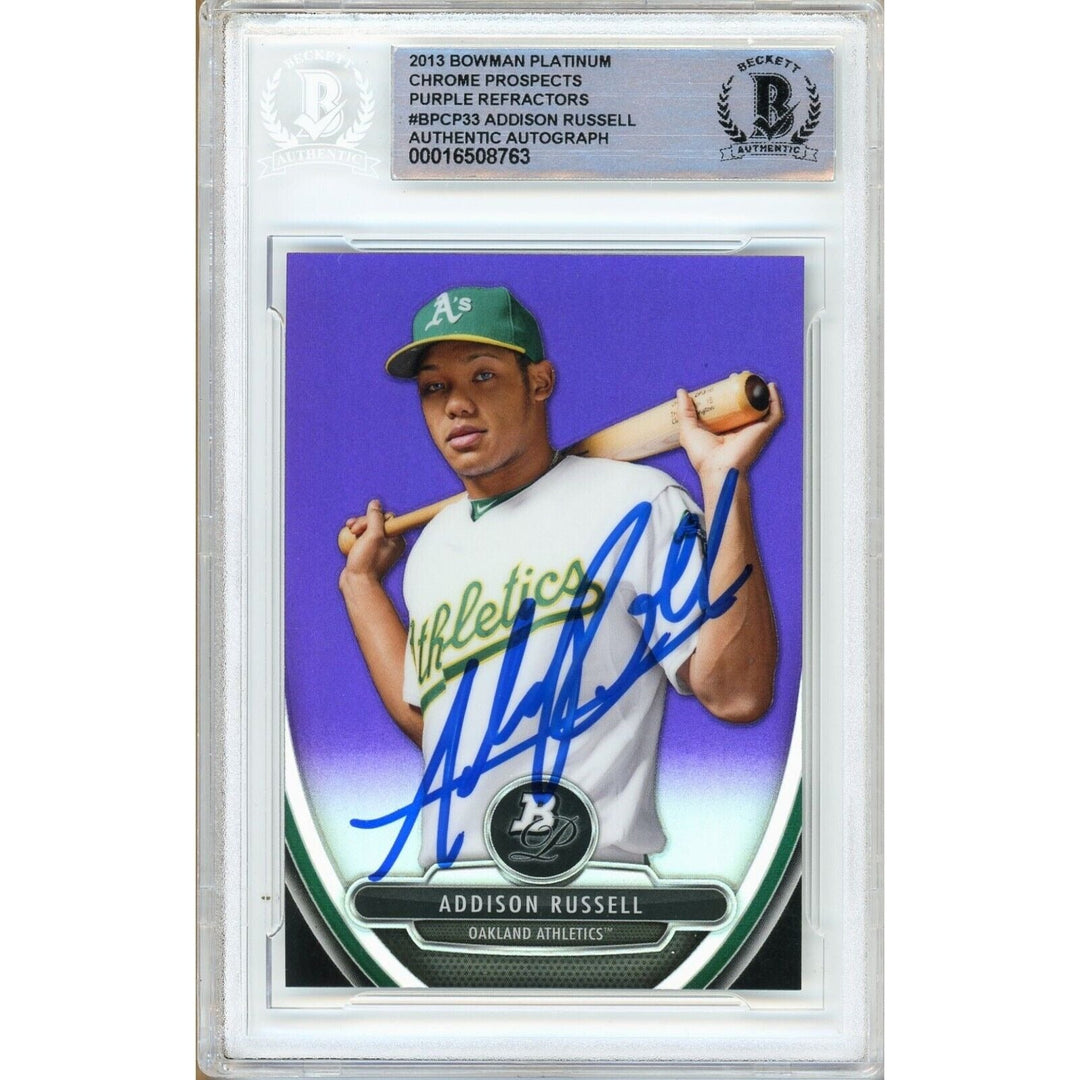 Addison Russell Cubs Signed 2013 Bowman Chrome Platinum Purple Refractor BAS Auth Auto