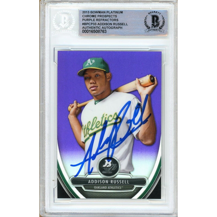 Addison Russell Cubs Signed 2013 Bowman Chrome Platinum Purple Refractor BAS Auth Auto