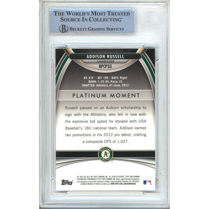 Addison Russell Cubs Signed 2013 Bowman Chrome Platinum Purple Refractor BAS Auth Auto