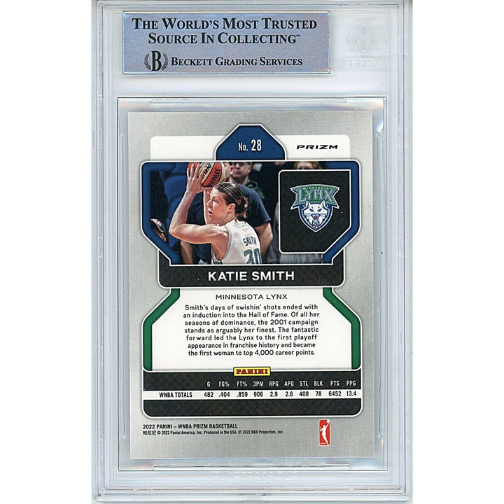 Katie Smith Minnesota Lynx Signed 2022 Hyper Prizm WNBA Card Beckett Auth Auto Slab