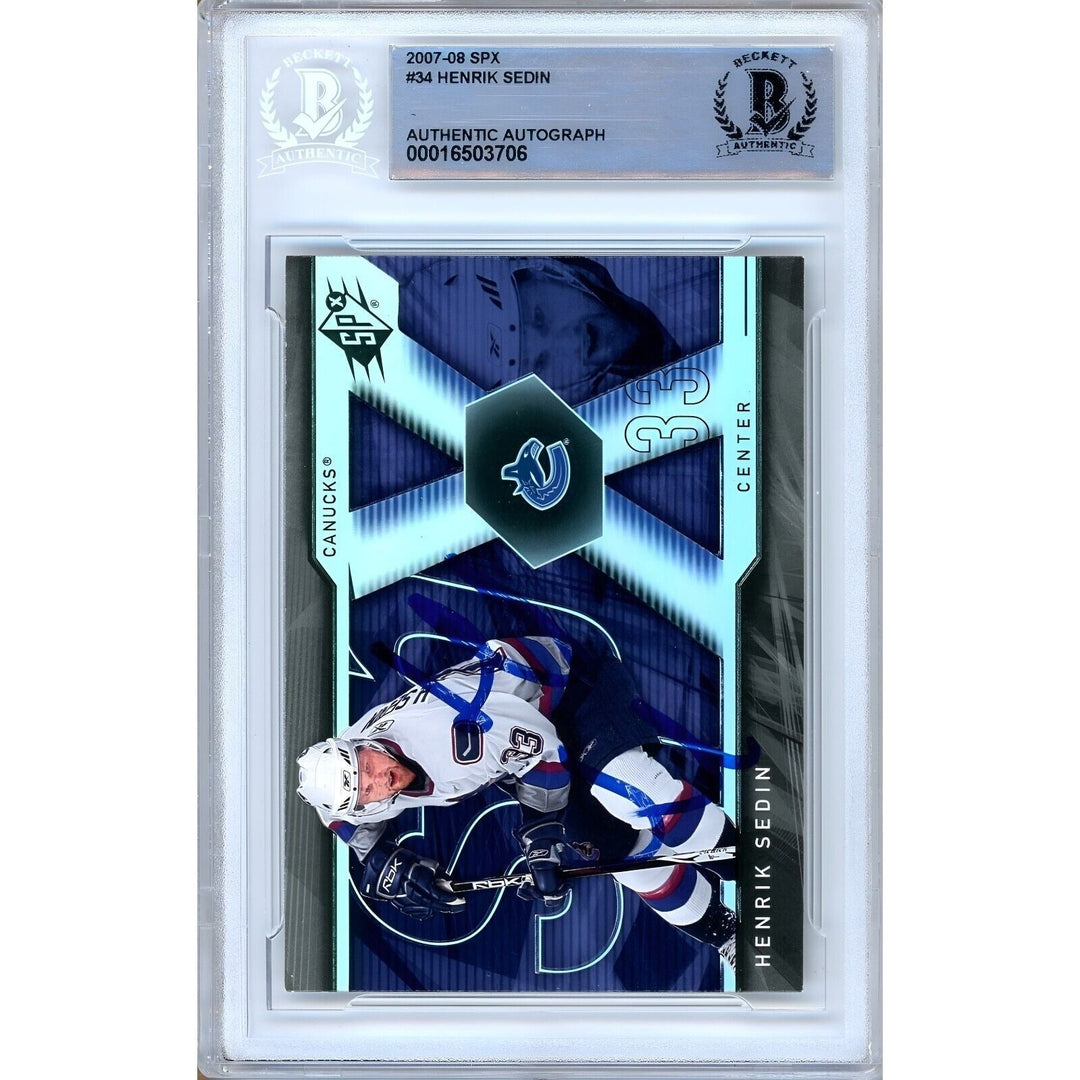 Henrik Sedin Vancouver Canucks Signed 2007-08 Upper Deck Spx Card Beckett Auth Auto
