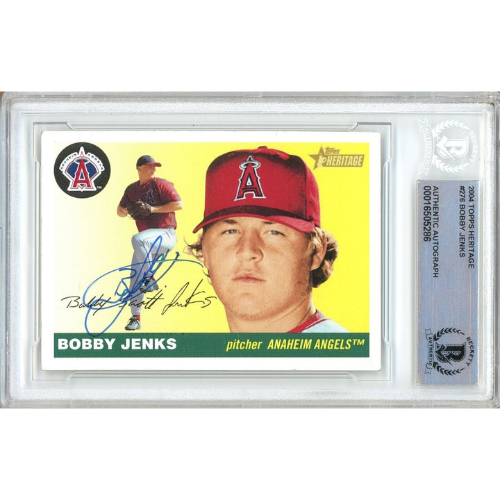 Bobby Jenks LA Angels Signed 2004 Topps Heritage Baseball Card Beckett Auth Auto Slab