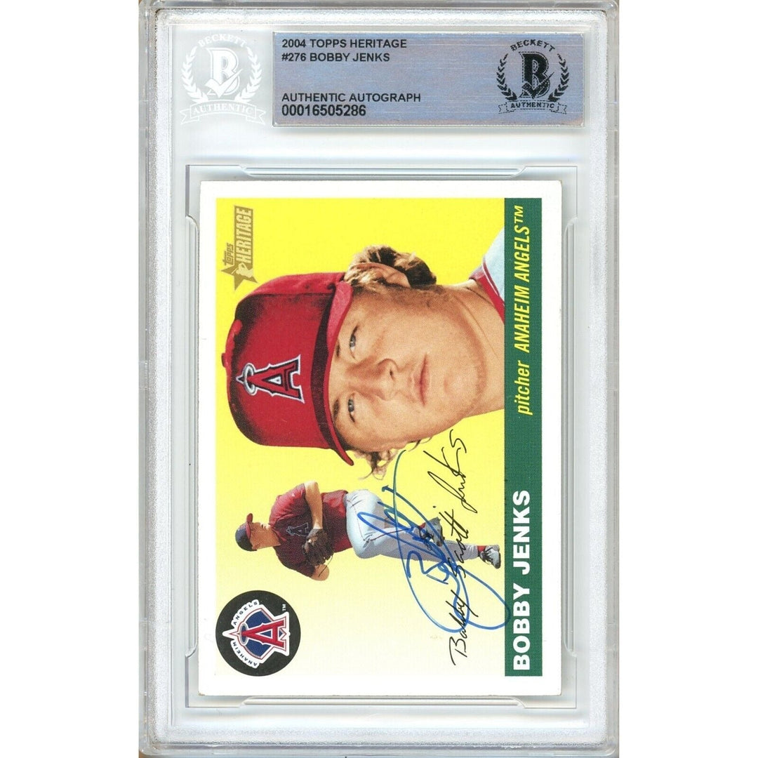 Bobby Jenks LA Angels Signed 2004 Topps Heritage Baseball Card Beckett Auth Auto Slab