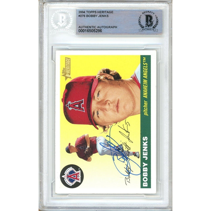 Bobby Jenks LA Angels Signed 2004 Topps Heritage Baseball Card Beckett Auth Auto Slab