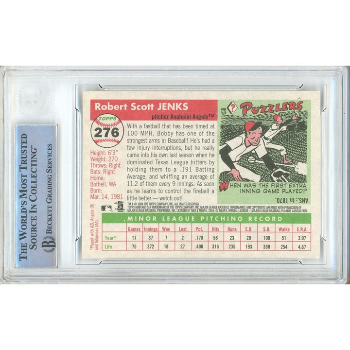 Bobby Jenks LA Angels Signed 2004 Topps Heritage Baseball Card Beckett Auth Auto Slab