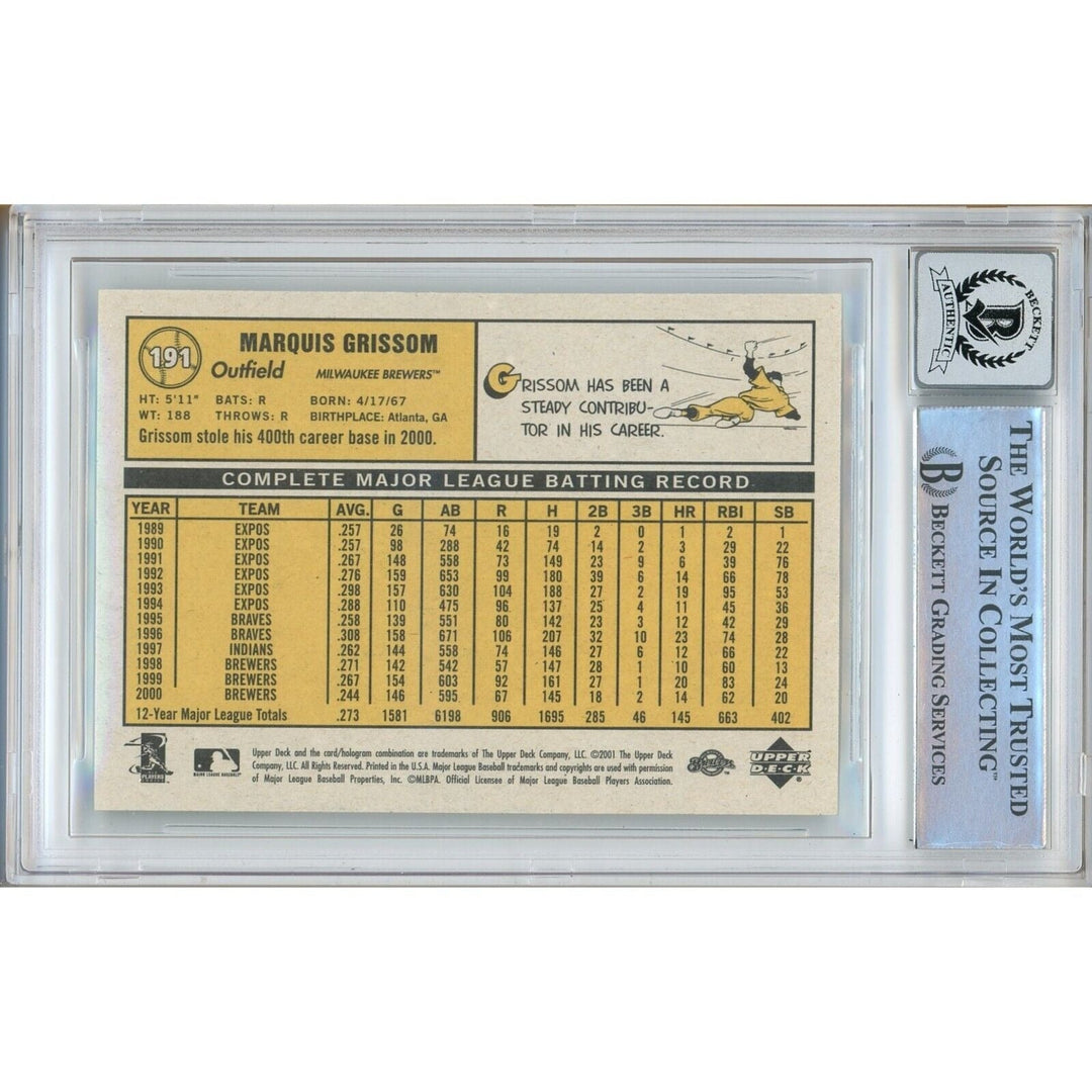 Marquis Grissom Milwaukee Brewers Signed 2001 Upper Deck VTG BGS Auto 10 Graded Slab