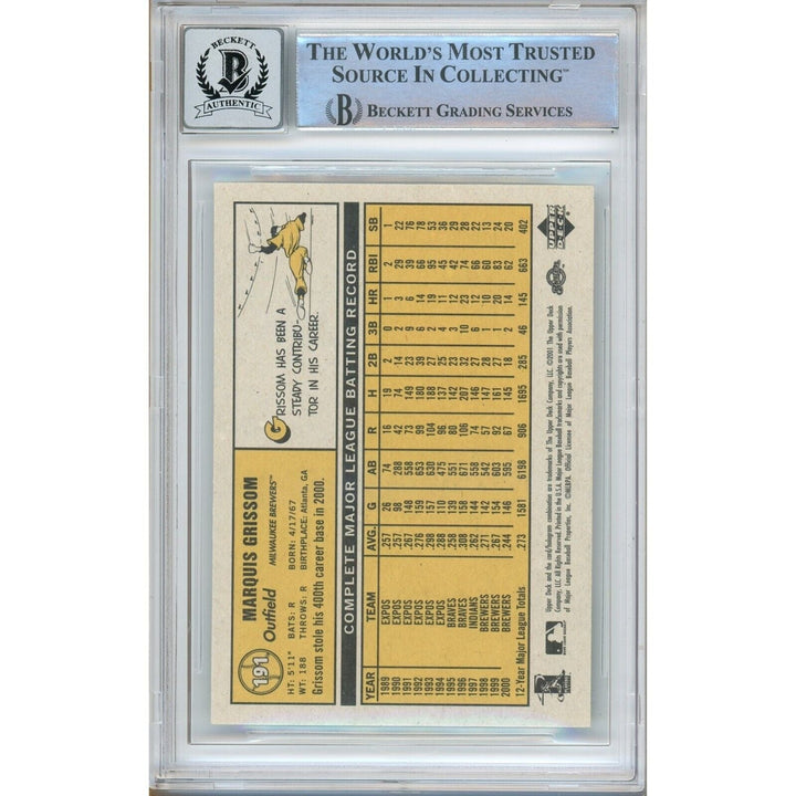 Marquis Grissom Milwaukee Brewers Signed 2001 Upper Deck VTG BGS Auto 10 Graded Slab