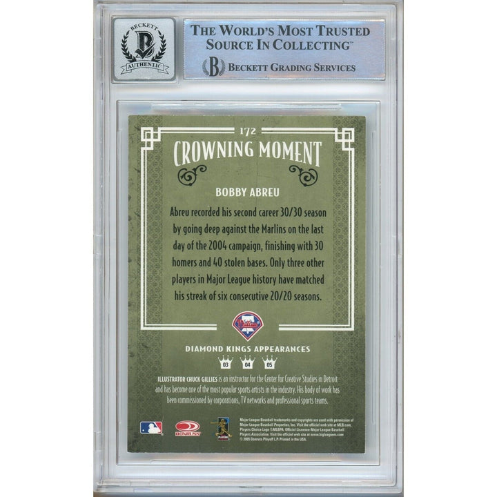 Bobby Abreu Phillies Signed 2005 Diamond Kings B/W Card BAS BGS Auto 10 Graded Slab