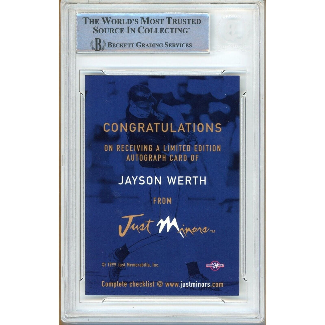 Jayson Werth Phillies Signed 1999 Just Autographs Rookie Card Beckett Authentic Auto Slab