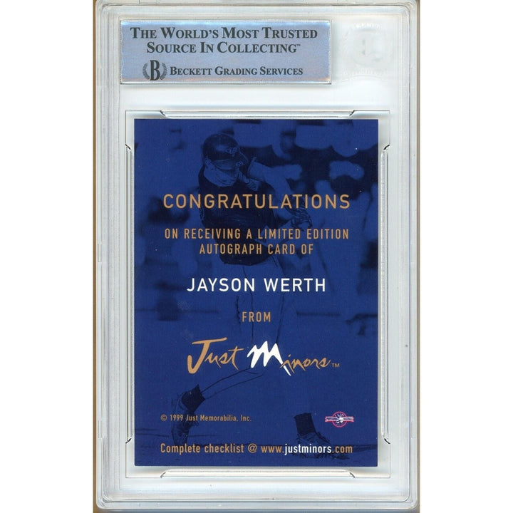 Jayson Werth Phillies Signed 1999 Just Autographs Rookie Card Beckett Authentic Auto Slab