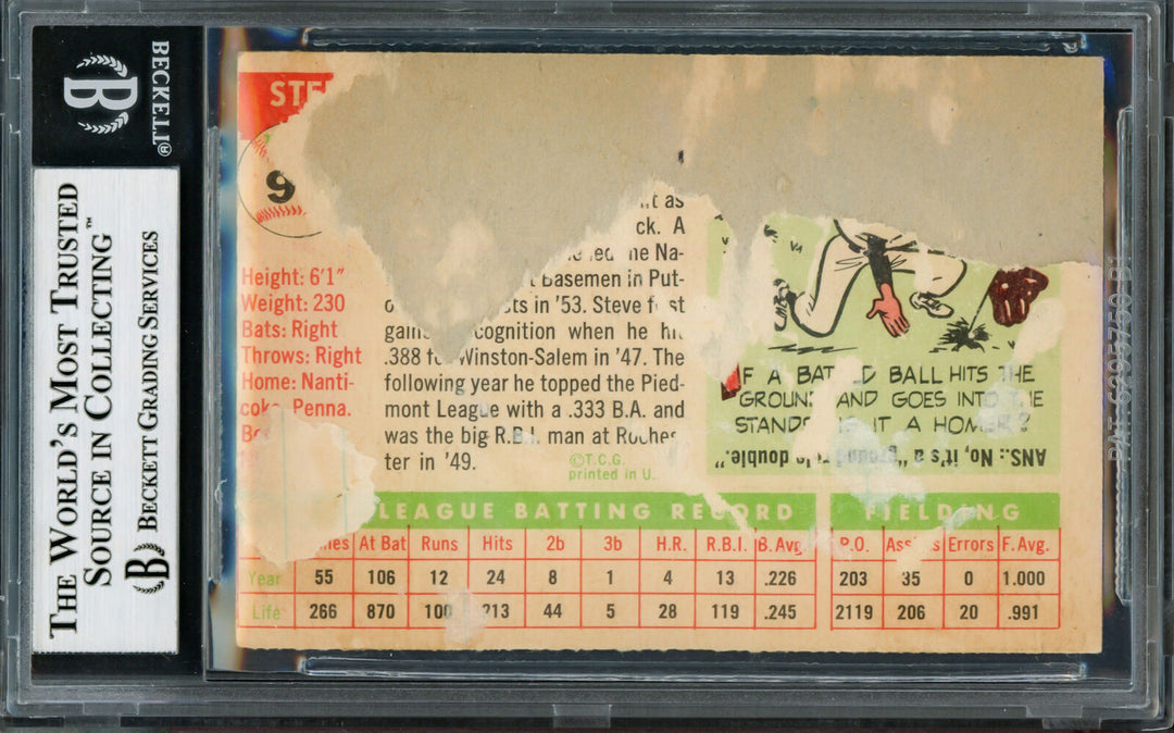 Steve Bilko Autographed 1955 Topps Card #93 Chicago Cubs Beckett BAS #14066528 Image 2