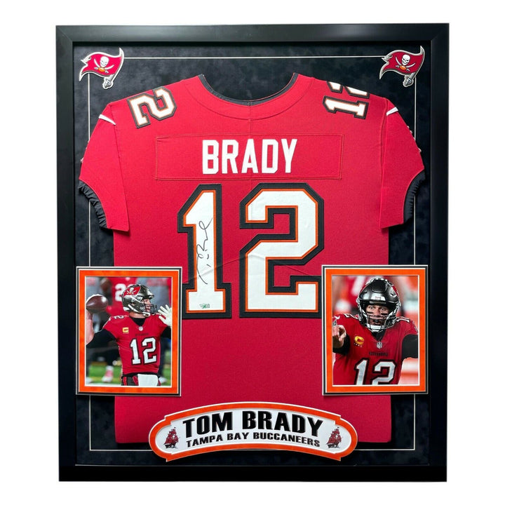 Tom Brady Autographed Tampa Bay Buccaneers Framed Jersey Red COA Fanatics Signed Image 4