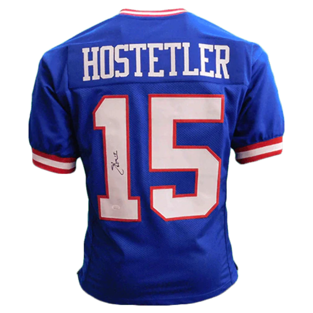 Jeff Hostetler Autographed Pro Style Blue Football Jersey (JSA) Image 1