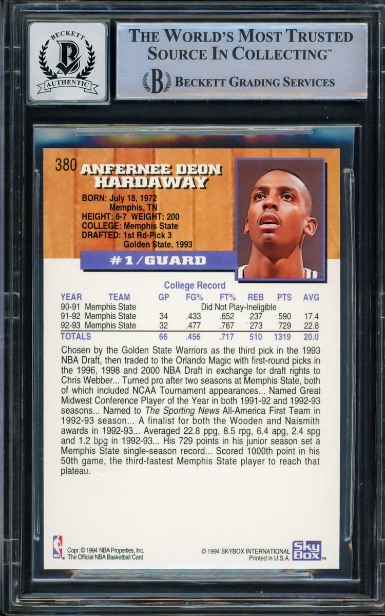 Anfernee Hardaway 1993-94 Hoops Gold RC Magic Gem 10 Auto Beckett 1509 ...