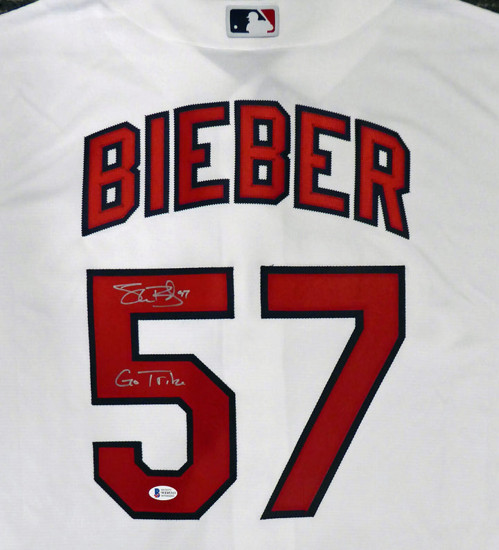 INDIANS SHANE BIEBER AUTOGRAPHED WHITE MAJESTIC JERSEY XL GO TRIBE BECKETT 87724 Image 1