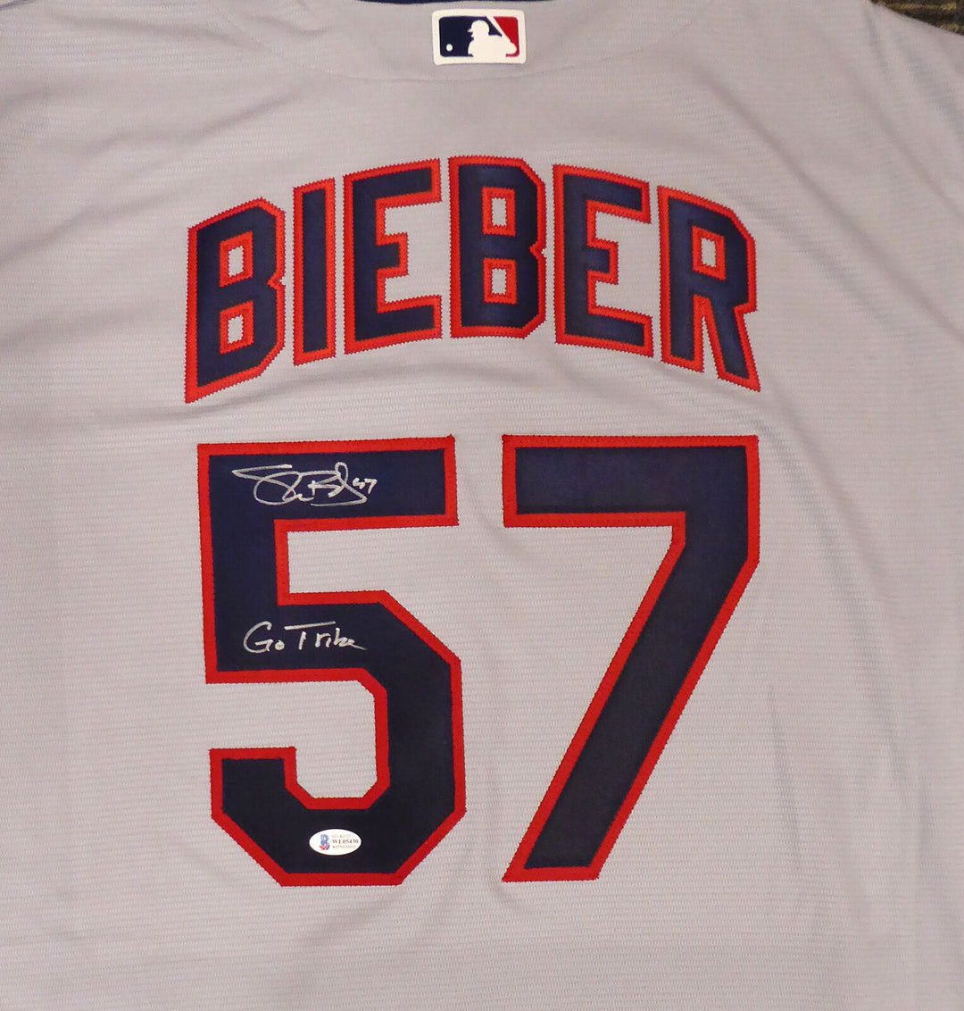 INDIANS SHANE BIEBER AUTOGRAPHED GRAY NIKE JERSEY XL "GO TRIBE" BECKETT 187725 Image 1