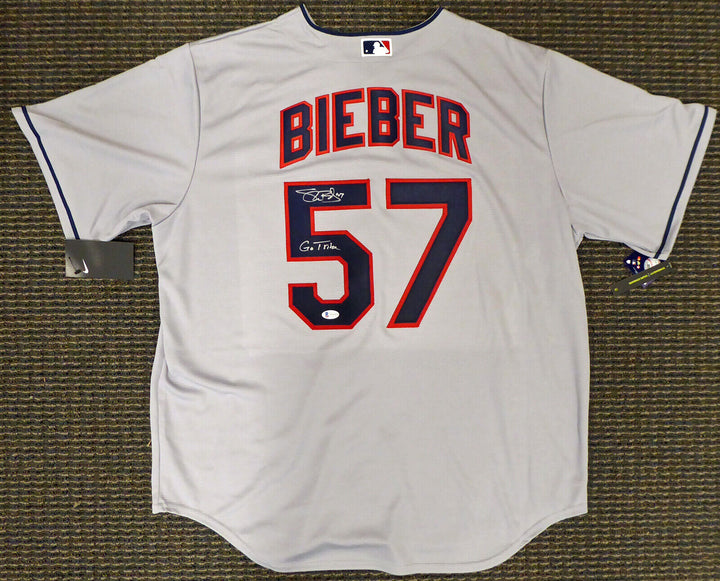 INDIANS SHANE BIEBER AUTOGRAPHED GRAY NIKE JERSEY XL "GO TRIBE" BECKETT 187725 Image 2
