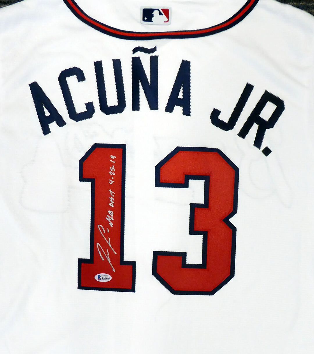 BRAVES RONALD ACUNA JR. AUTOGRAPHED MAJESTIC JERSEY L "MLB DEBUT" BECKETT 190025 Image 1