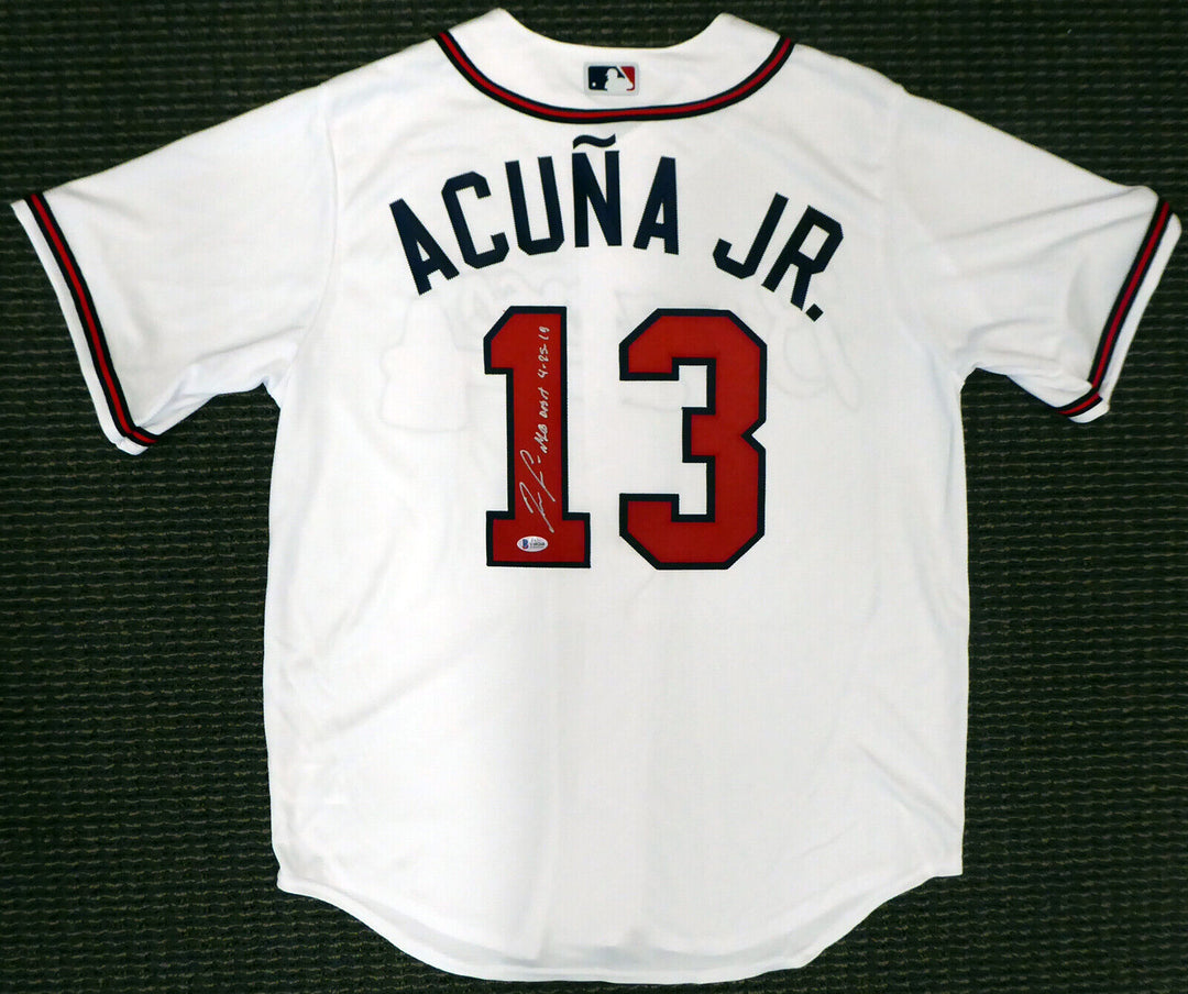 BRAVES RONALD ACUNA JR. AUTOGRAPHED MAJESTIC JERSEY L "MLB DEBUT" BECKETT 190025 Image 2