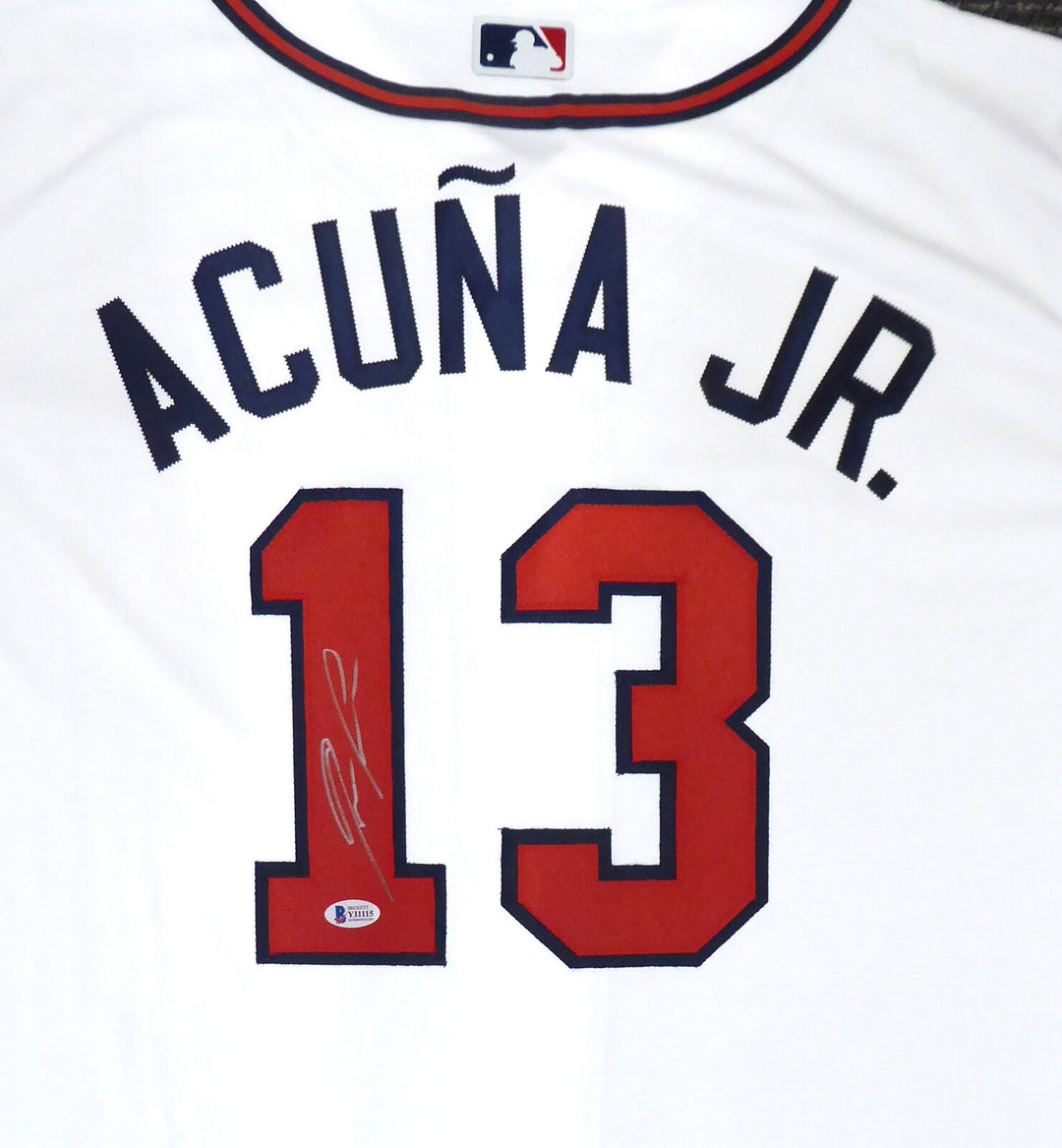 BRAVES RONALD ACUNA JR. AUTOGRAPHED NIKE WHITE JERSEY SIZE XL BECKETT 181845 Image 1