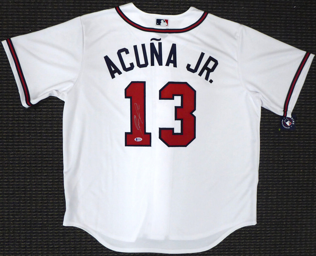 BRAVES RONALD ACUNA JR. AUTOGRAPHED NIKE WHITE JERSEY SIZE XL BECKETT 181845 Image 2