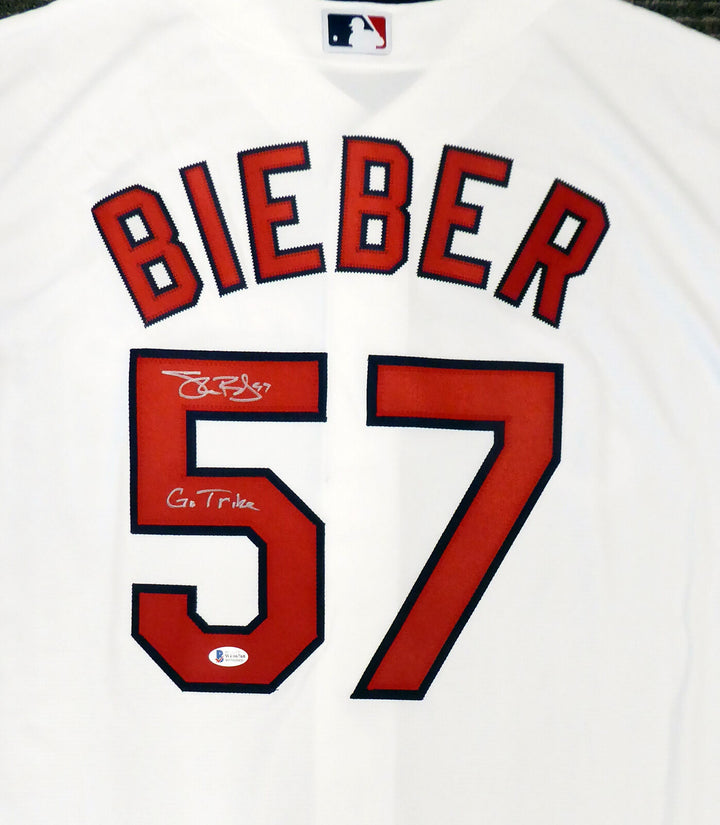 INDIANS SHANE BIEBER AUTOGRAPHED WHITE NIKE JERSEY L "GO TRIBE" BECKETT 190031 Image 1