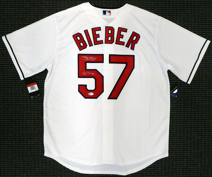 INDIANS SHANE BIEBER AUTOGRAPHED WHITE NIKE JERSEY L "GO TRIBE" BECKETT 190031 Image 2