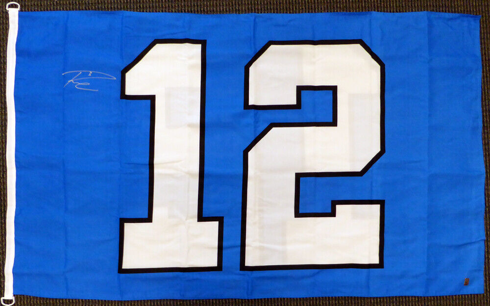 RUSSELL WILSON AUTOGRAPHED SEATTLE SEAHAWKS 12TH MAN 3X5 12 FLAG RW HOLO 130717 Image 1