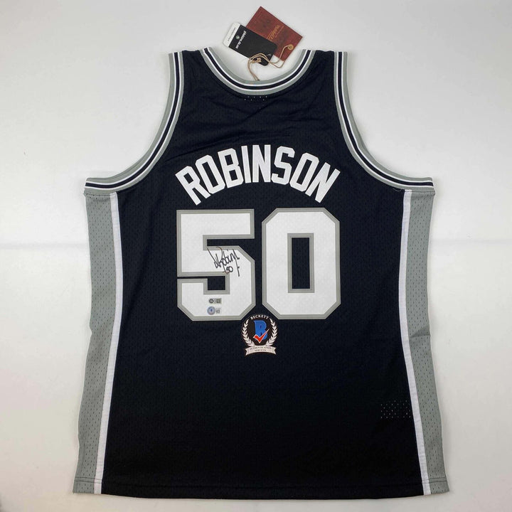 Autographed/Signed David Robinson Spurs Black Authentic M&N Jersey Beckett COA Image 1