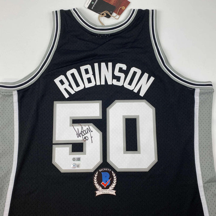 Autographed/Signed David Robinson Spurs Black Authentic M&N Jersey Beckett COA Image 2